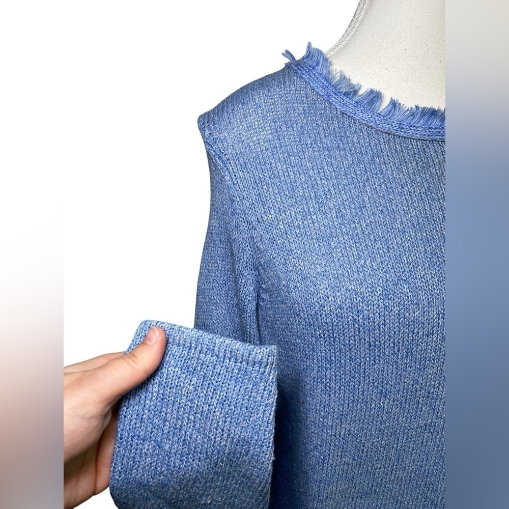 J. McGlaughlin Blue Loose Knit Long Sleeve Top with Tassels - Picture 6 of 12